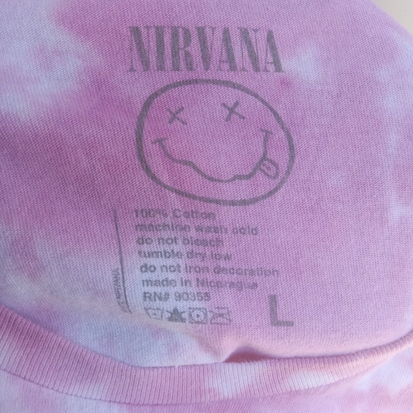 NIRVANA Pink Tie-Dye Yellow Smiley Face Short Sleeve Tee Size Large - Picture 3 of 4